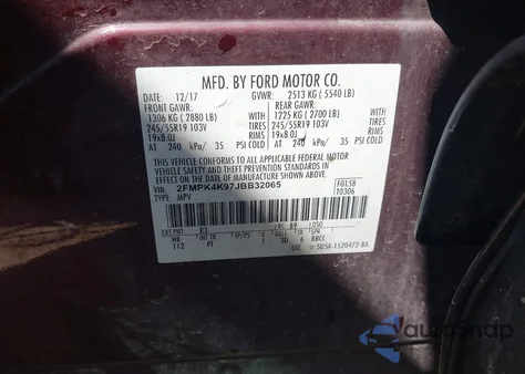 2018 Ford Edge Titanium z USA, uszkodzony, nr VIN 2FMPK4K97JBB32065